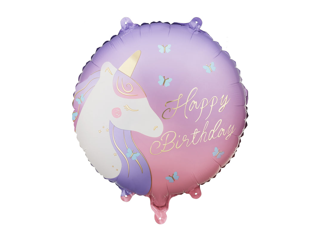 Globo Foil redondo Happy Birthday Unicornio 45 cm