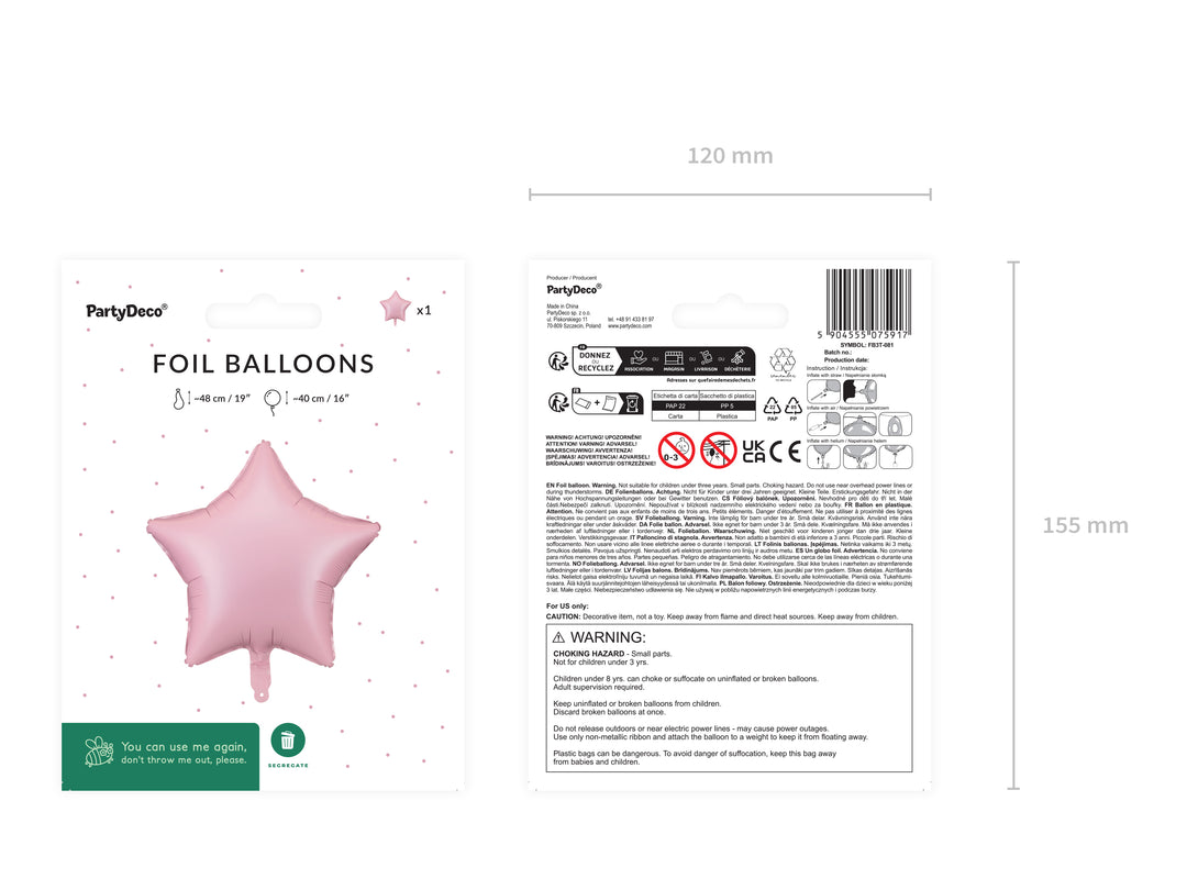 Globo Foil "Estrella Rosa mate" 48 cm