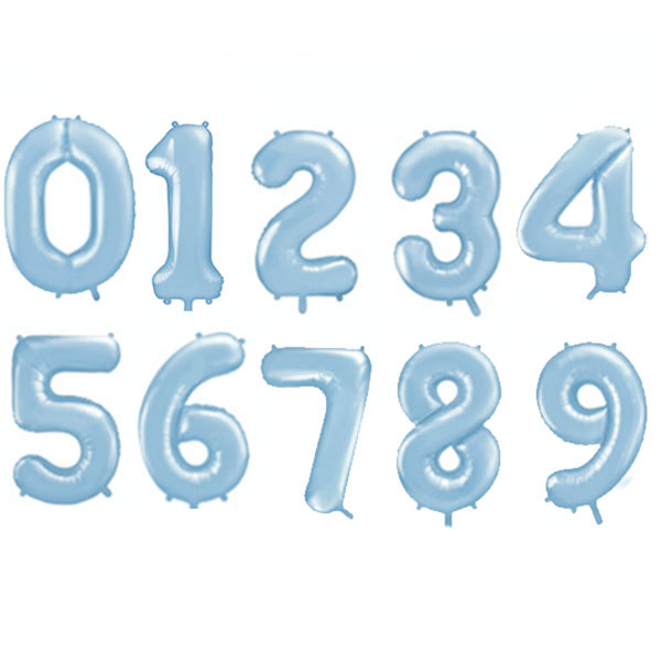 Globo Aluminio Número Misty Blue 0 a 9, 34"
