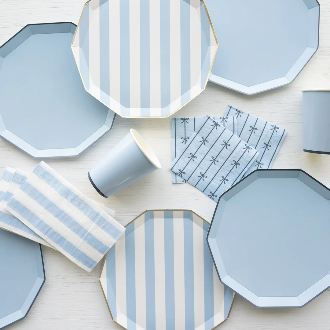 Plato a Rayas Cabana Azul Celeste, 8 Uds