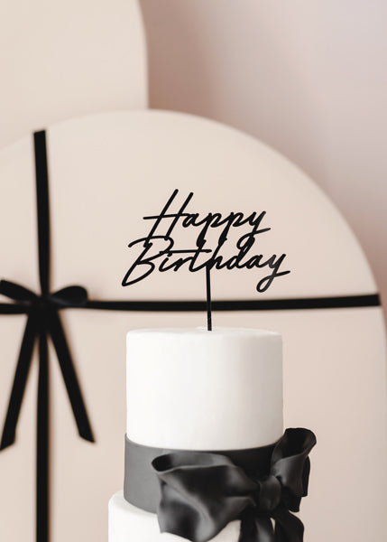 Topper Acrílico Pastel Happy Birthday Negro