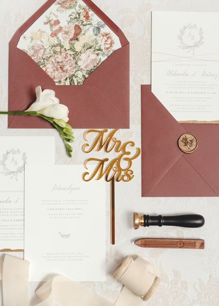 Topper Acrílico Pastel MR & MRS Dorado