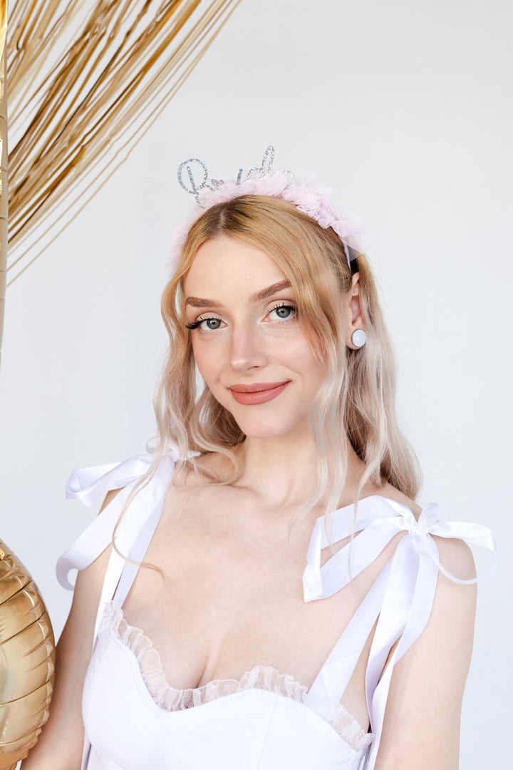 Diadema Bride con Tul Rosa