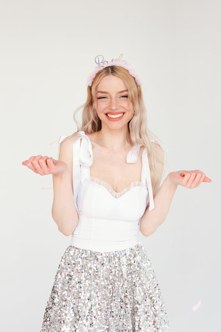 Diadema Bride con Tul Rosa