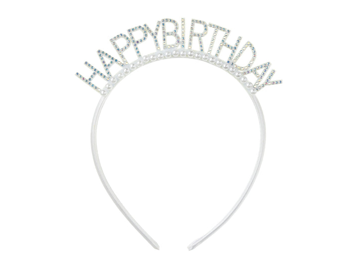 Diadema Happy Birthday Plata con Perlas