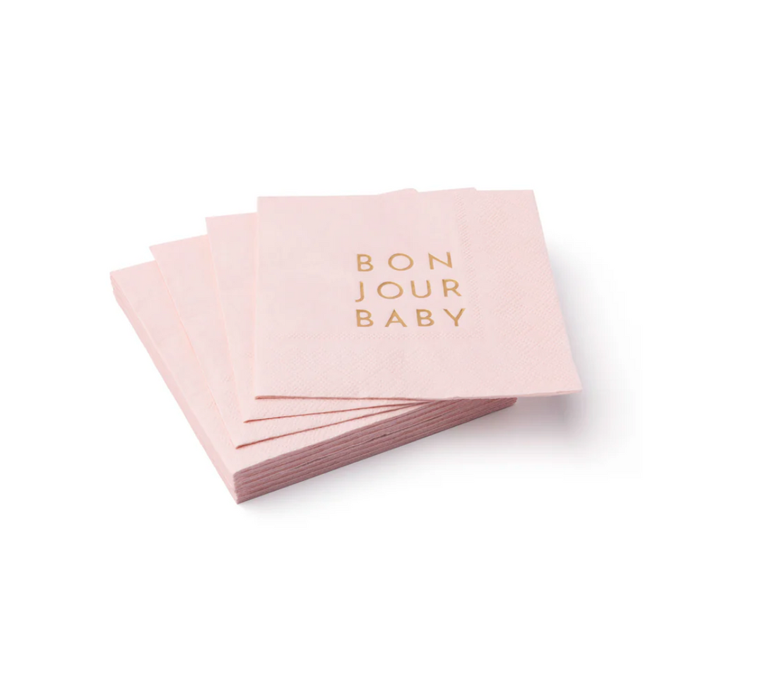 Servilleta coctel “BONJOUR BABY” Rosa Pétalo, 20 Uds