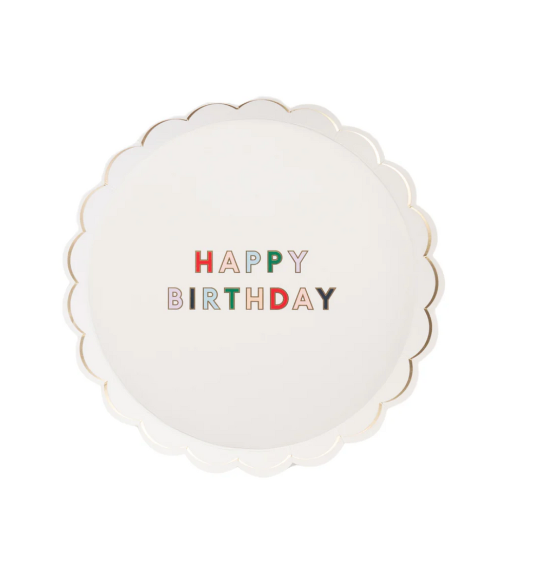 Platos Happy Birthday Blancos, 8 Uds