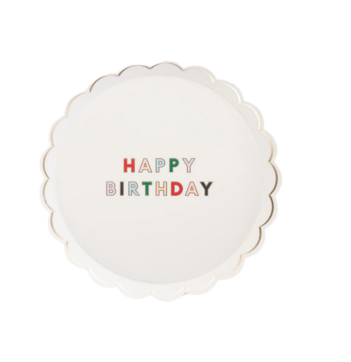 Platos Happy Birthday Blancos, 8 Uds