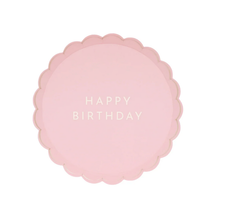 Plato "Happy Birthday" Rosa Pétalo, 8 Uds
