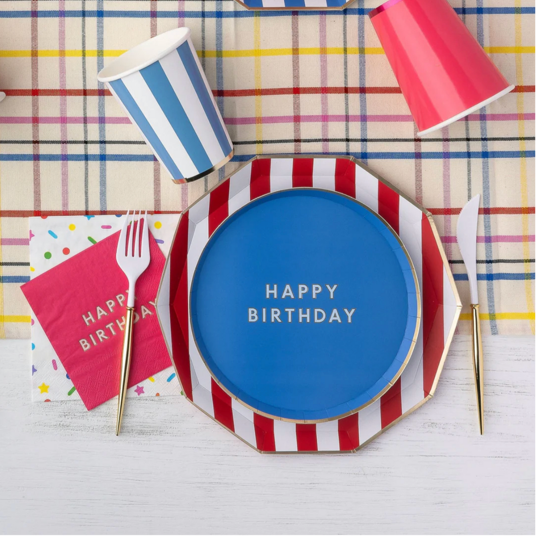 Plato Grande Cabana a rayas Rojo Cereza