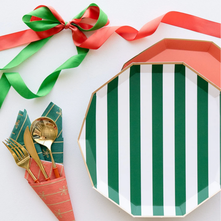 Plato Grande a Rayas Cabana Verde Esmeralda