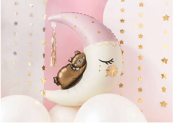 Globo Foil Luna y Osito con Tassel Rosa  XL