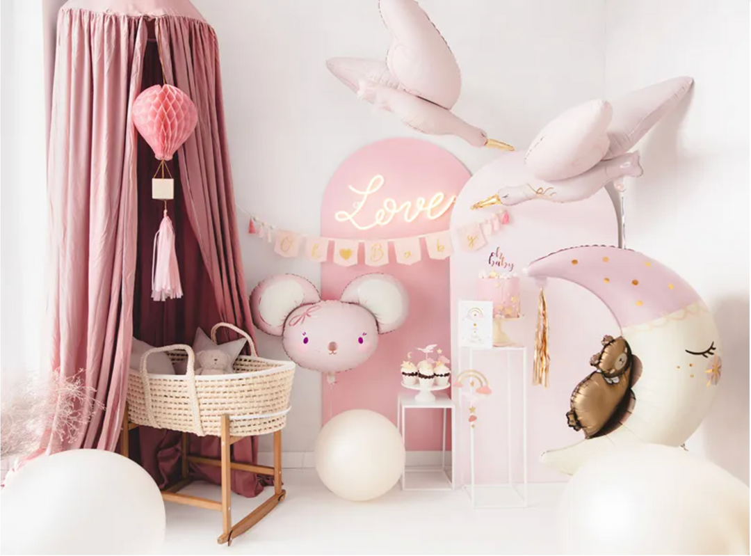 Globo Foil Luna y Osito con Tassel Rosa  XL
