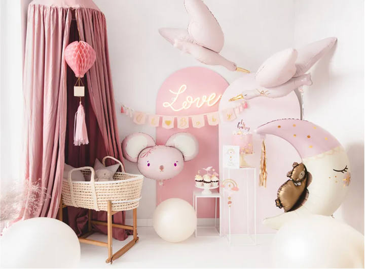 Globo Foil Luna y Osito con Tassel Rosa  XL