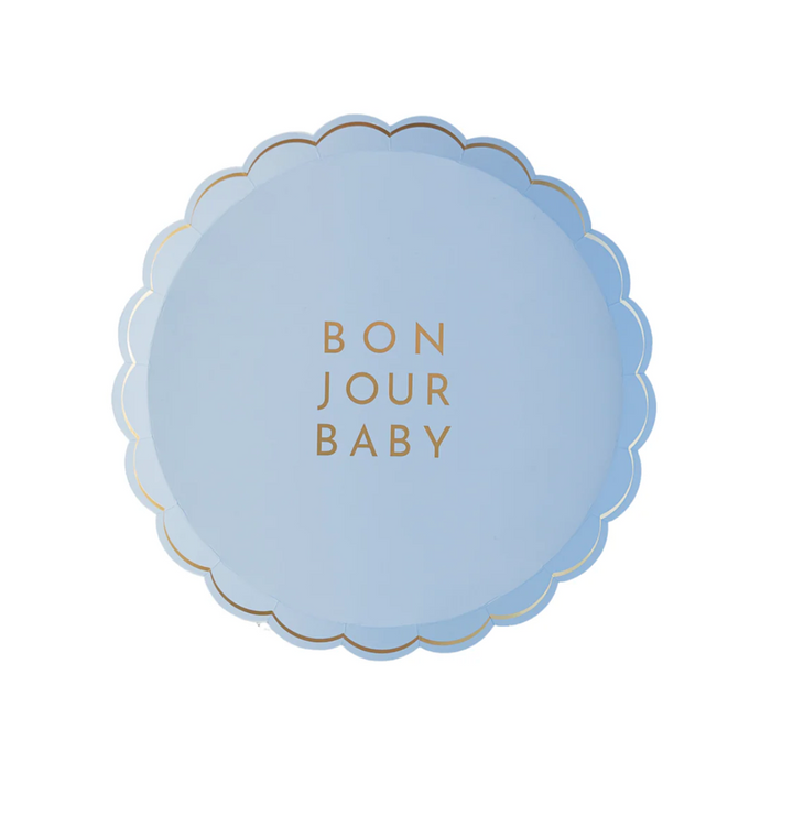 Plato "BONJOUR BABY" azul celeste, 8 Uds