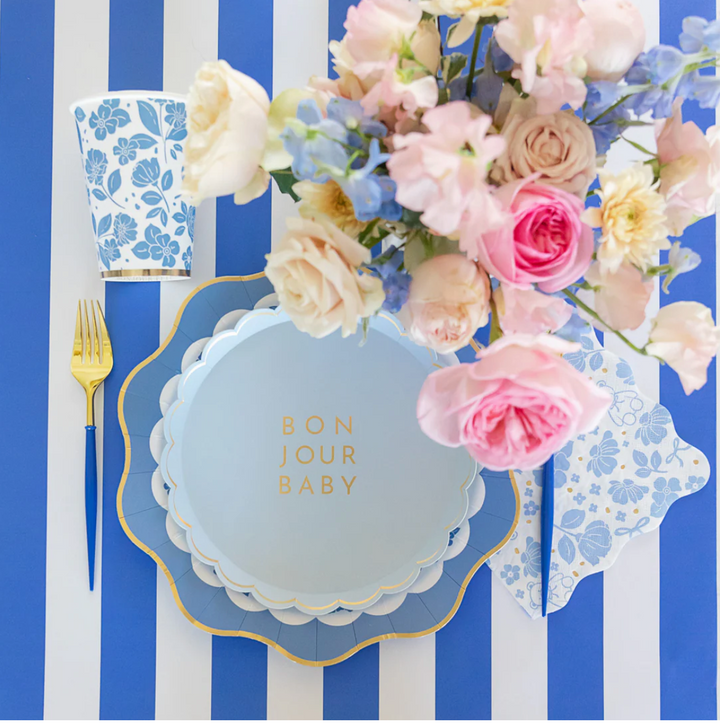 Plato "BONJOUR BABY" azul celeste, 8 Uds
