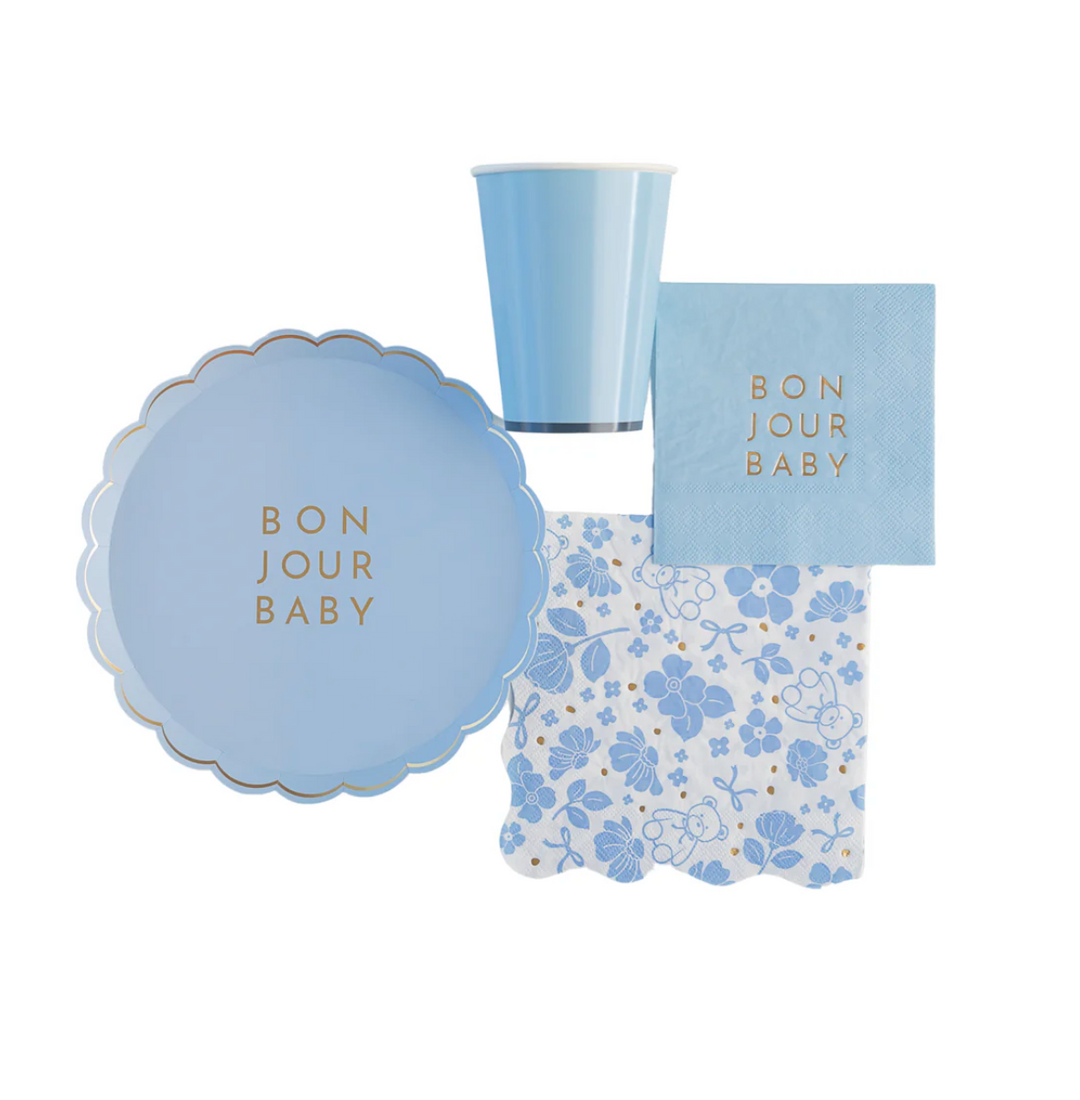 Plato "BONJOUR BABY" azul celeste, 8 Uds