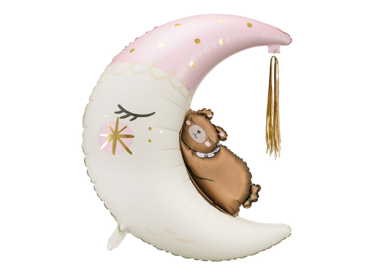 Globo Foil Luna y Osito con Tassel Rosa  XL