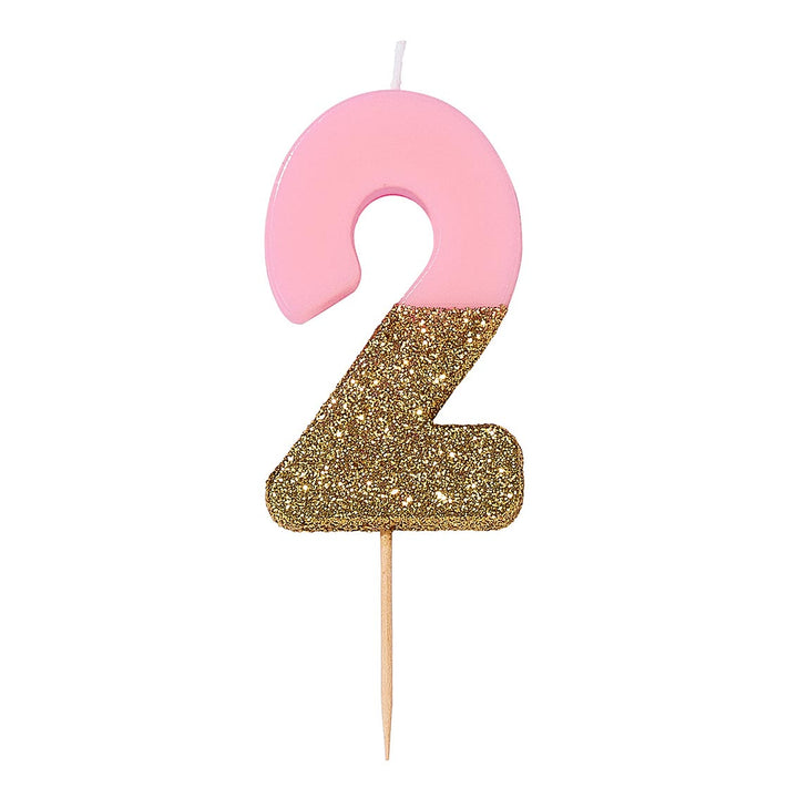 Vela Número Rosa Glitter 0-9