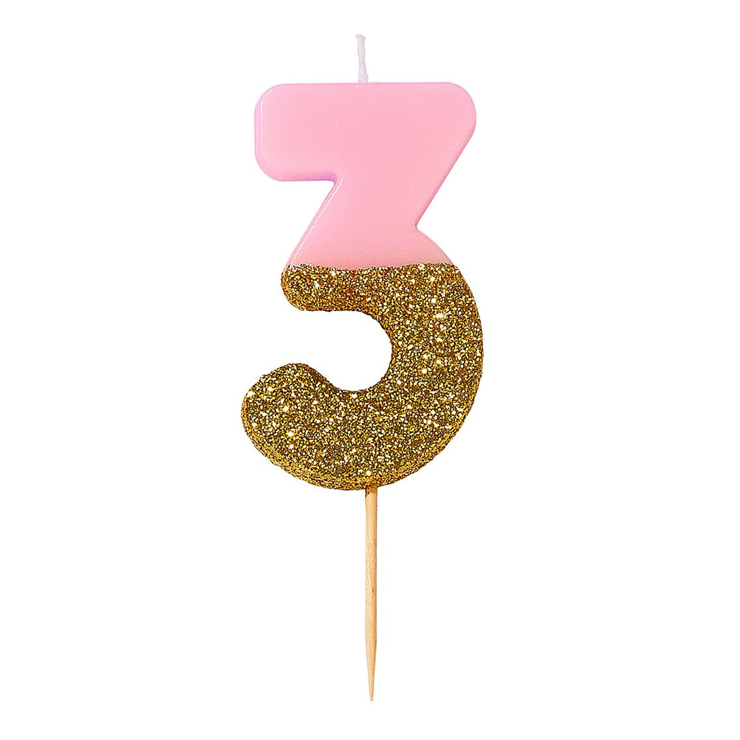 Vela Número Rosa Glitter 0-9