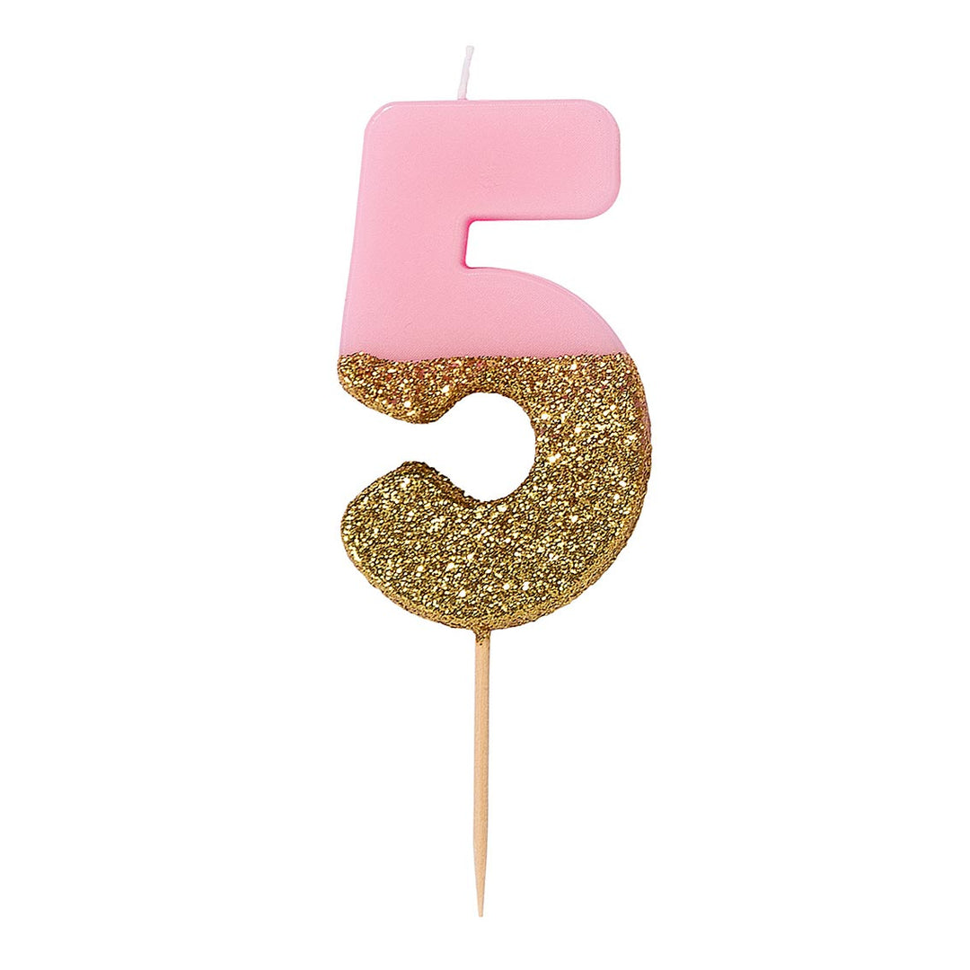 Vela Número Rosa Glitter 0-9