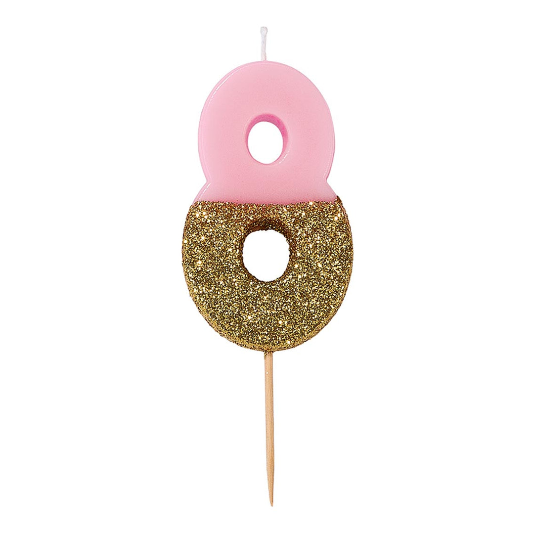 Vela Número Rosa Glitter 0-9