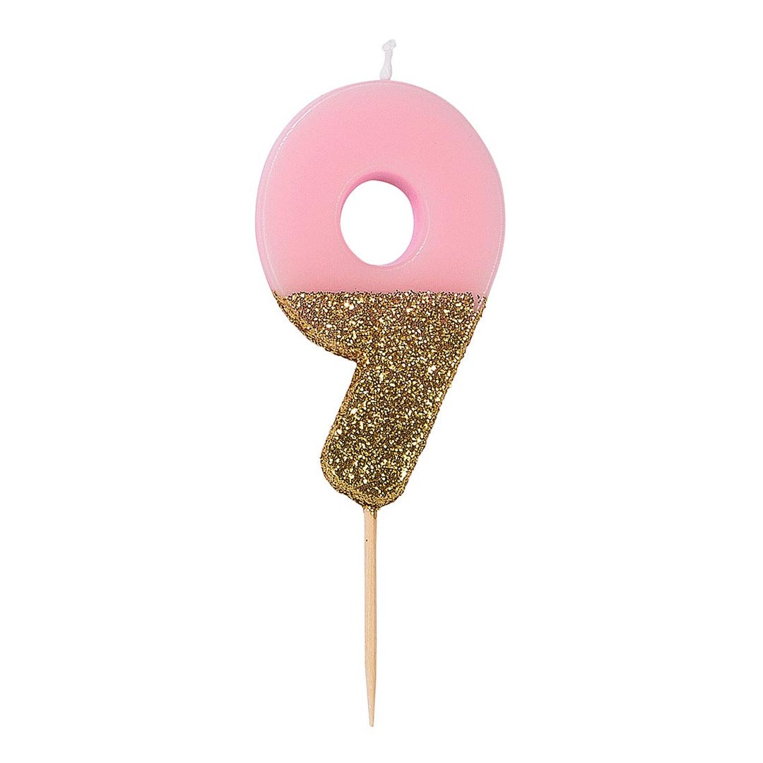 Vela Número Rosa Glitter 0-9