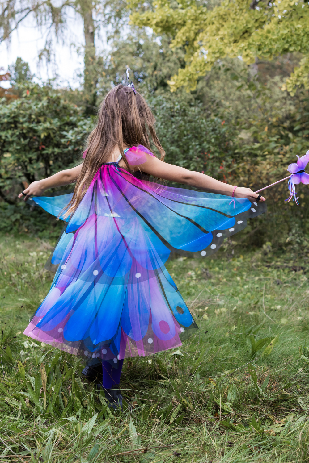 Vestido de Mariposa con Alas y Diadema, Azul/Morado
