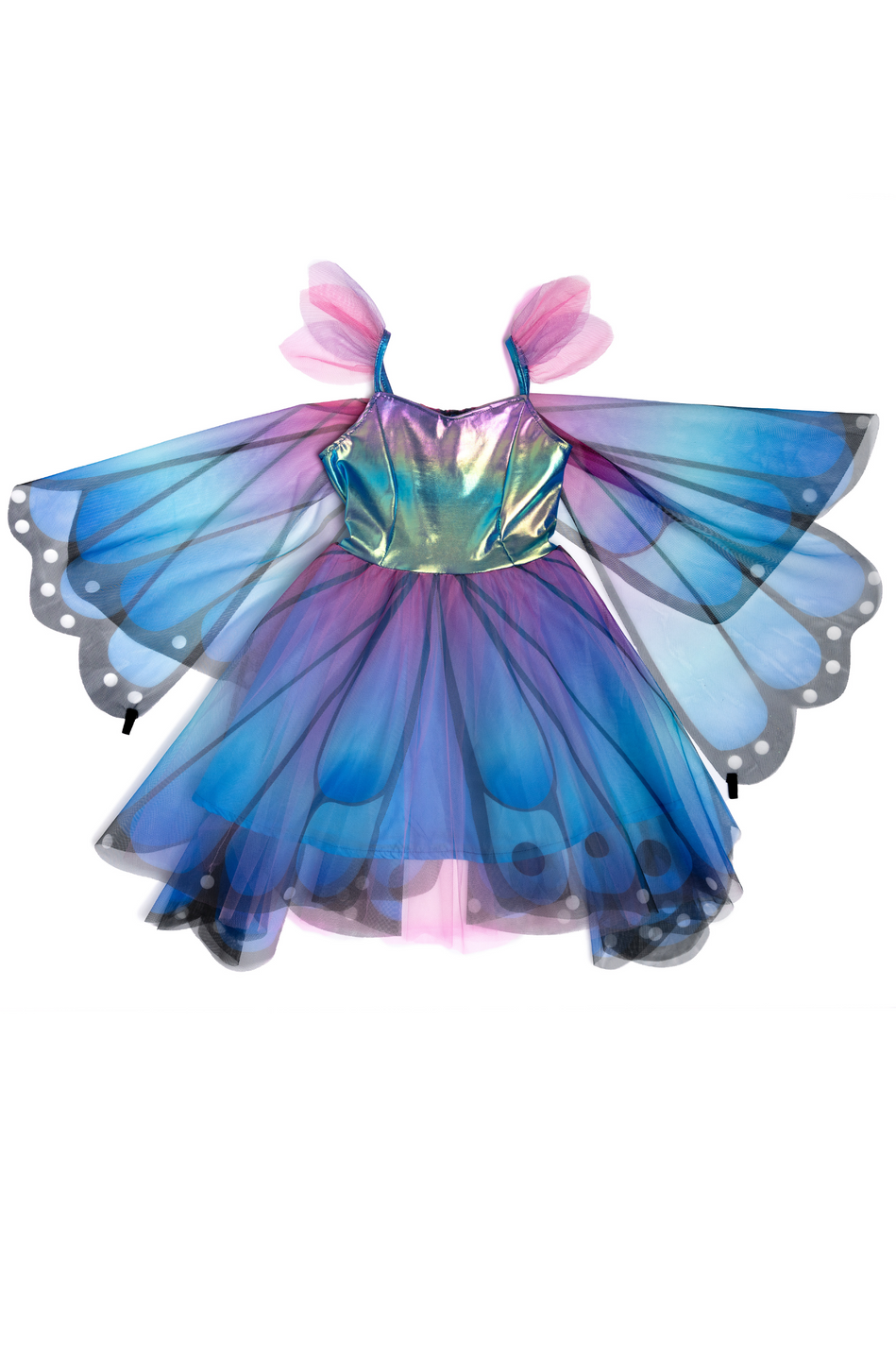 Vestido de Mariposa con Alas y Diadema, Azul/Morado