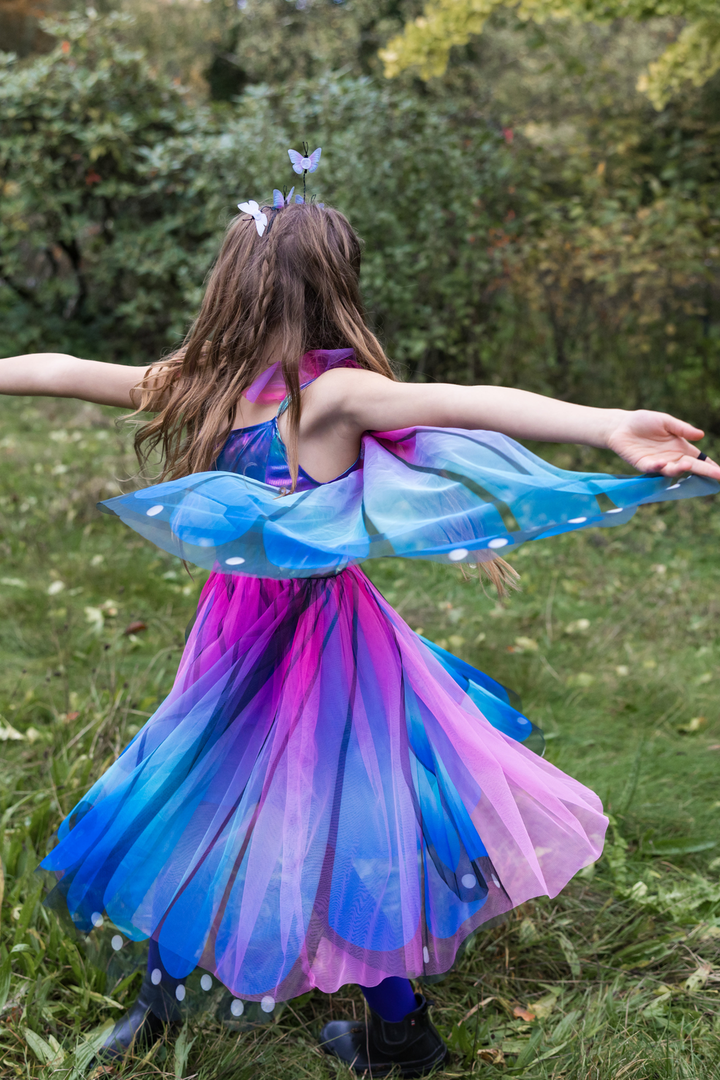Vestido de Mariposa con Alas y Diadema, Azul/Morado