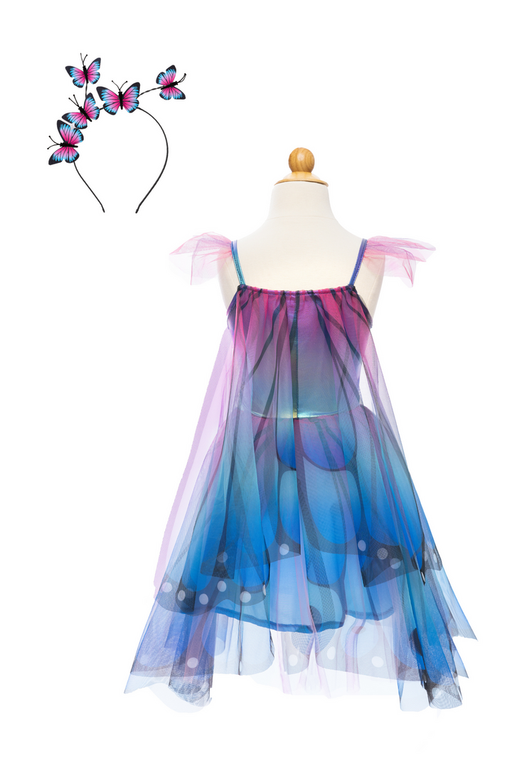 Vestido de Mariposa con Alas y Diadema, Azul/Morado